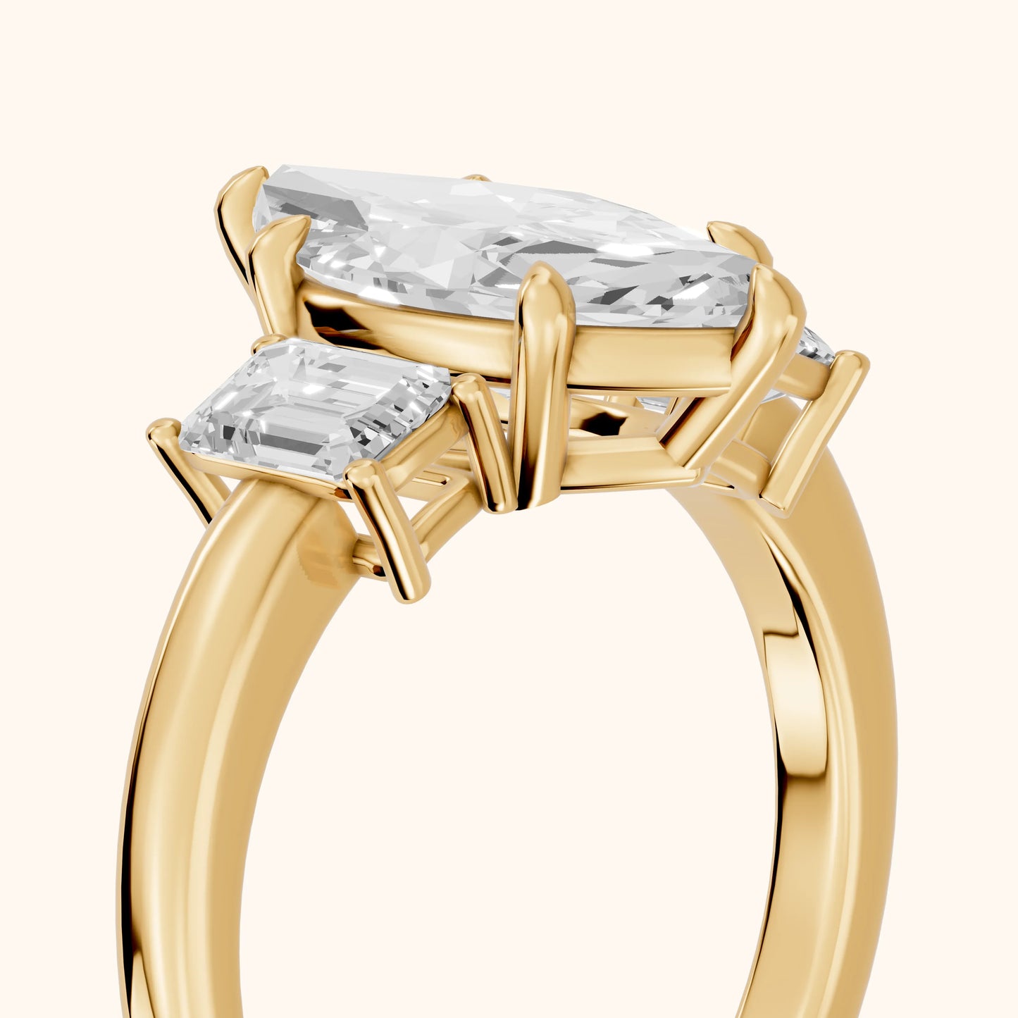 Zoe Three-Stone Marquise Diamond Ring in Yellow Gold - slant-view.webp