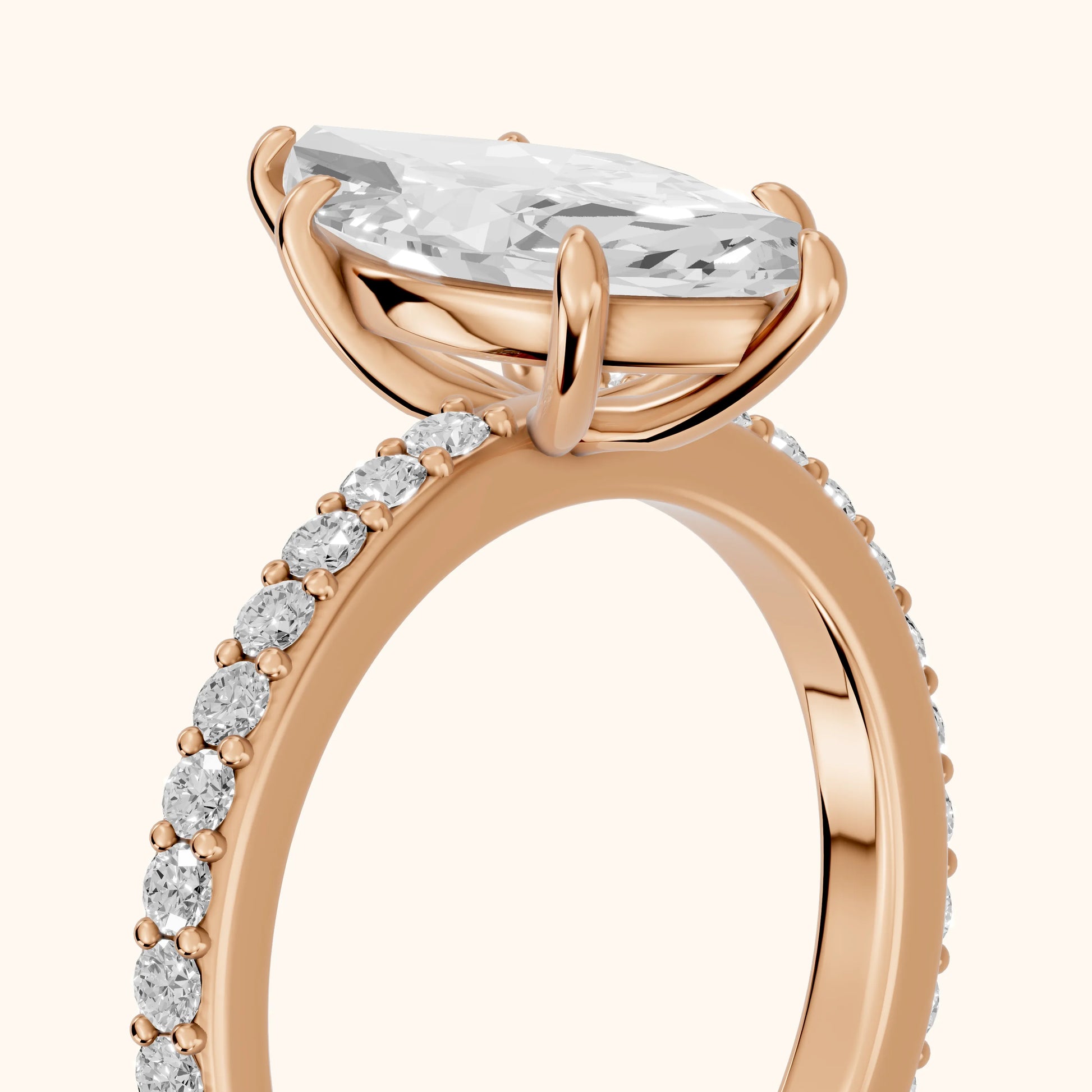 Aisha Pavé Solitaire Marquise Diamond Engagement Ring in Rose Gold - slant-view.webp