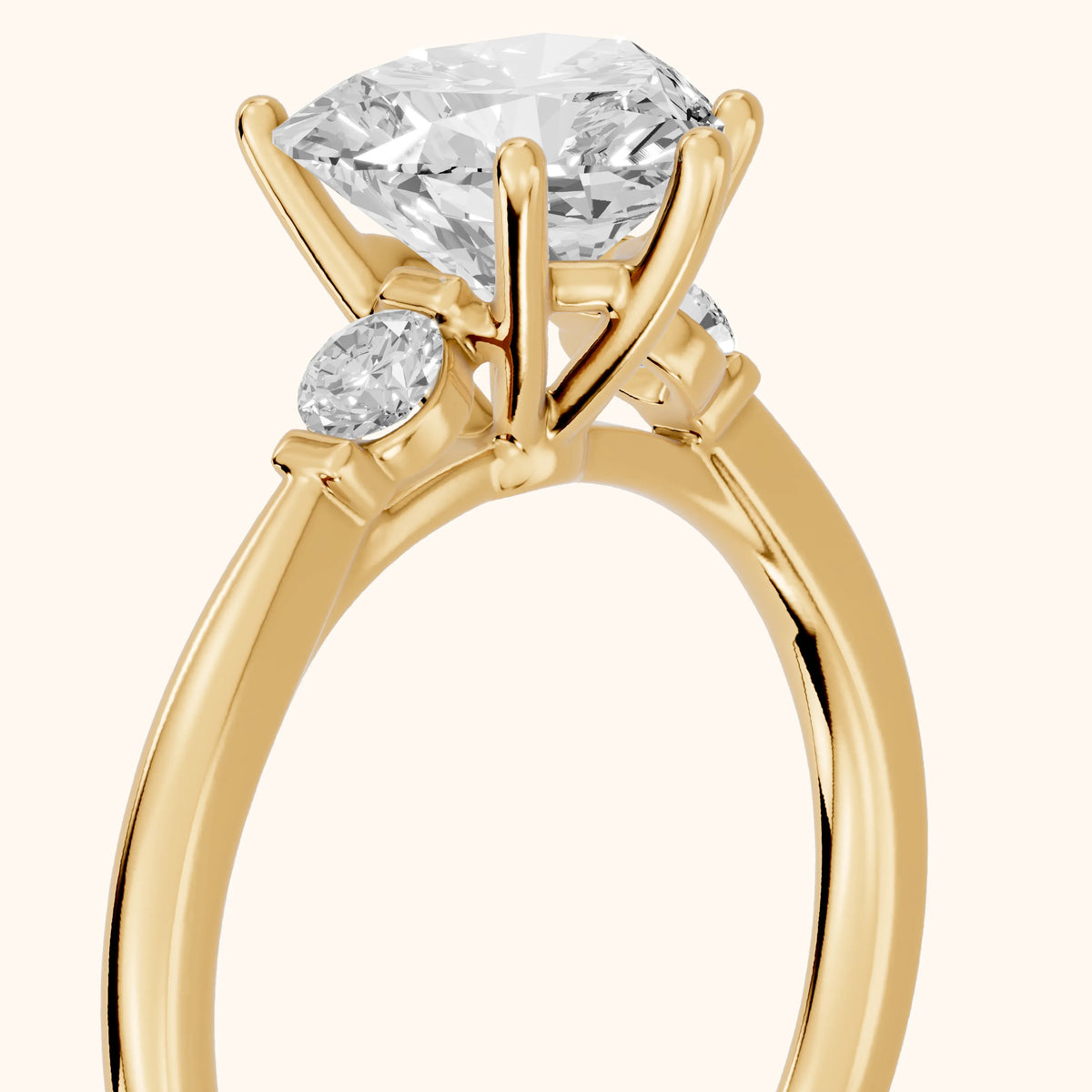 Micaela Three-Stone Heart Diamond Engagement Ring in Yellow Gold - slant-view.webp