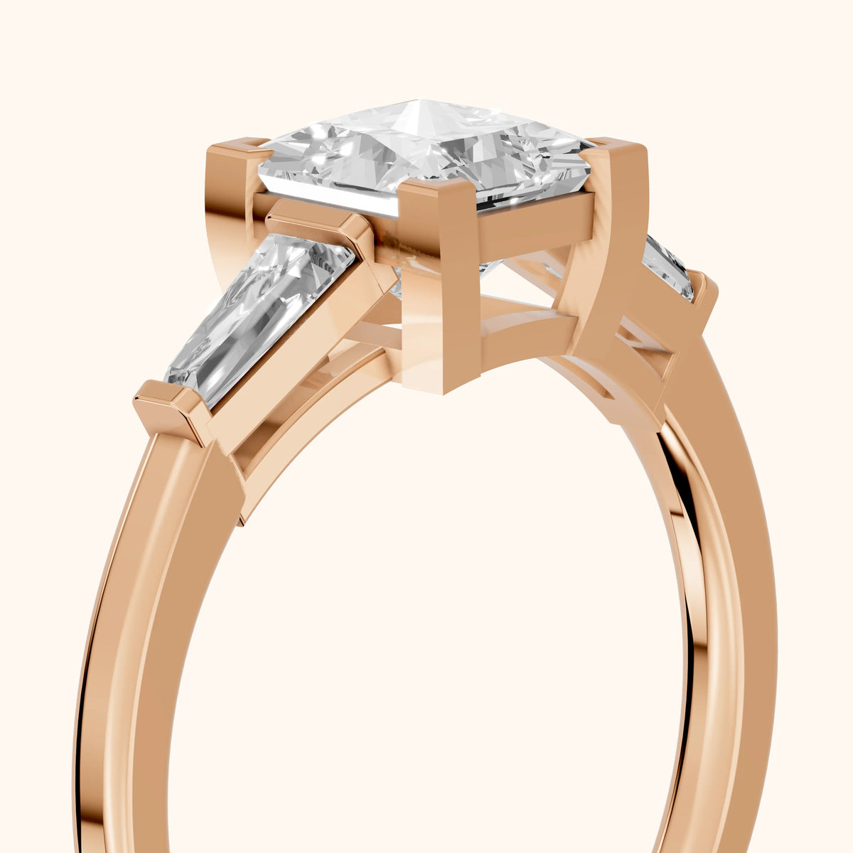 Winnie Three-Stone Princess Diamond Engagement Ring in Rose Gold - slant-view.webp