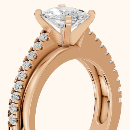 Edith Criss Cross Pavé Cushion Diamond Engagement Ring in Rose Gold - slant-view.webp
