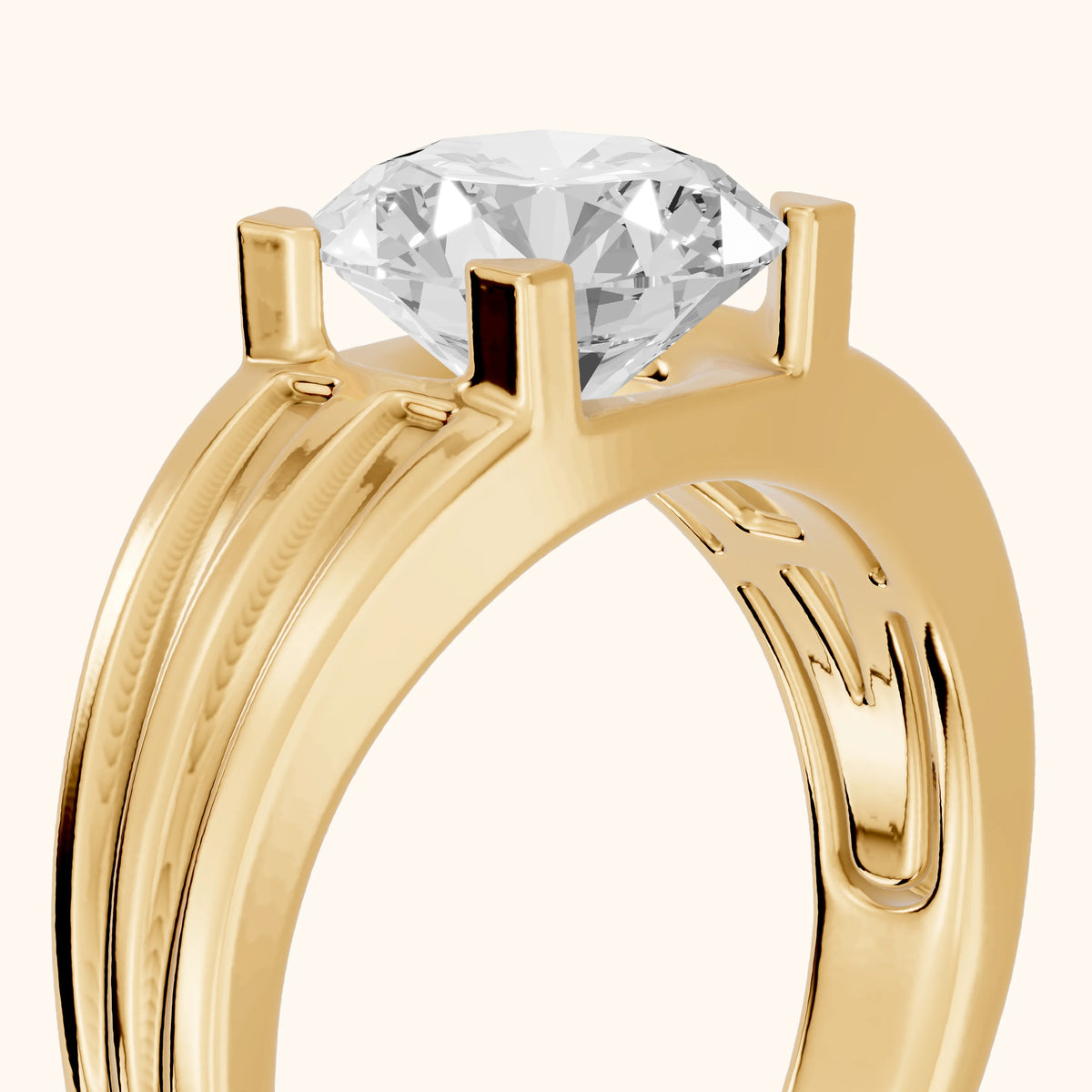 Elko Grooved Solitaire Round Diamond Engagement Ring in Yellow Gold - slant-view.webp