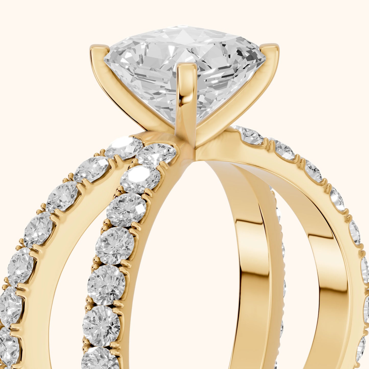 Lior Criss Cross Pavé Radiant Diamond Engagement Ring in Yellow Gold - slant-view.webp