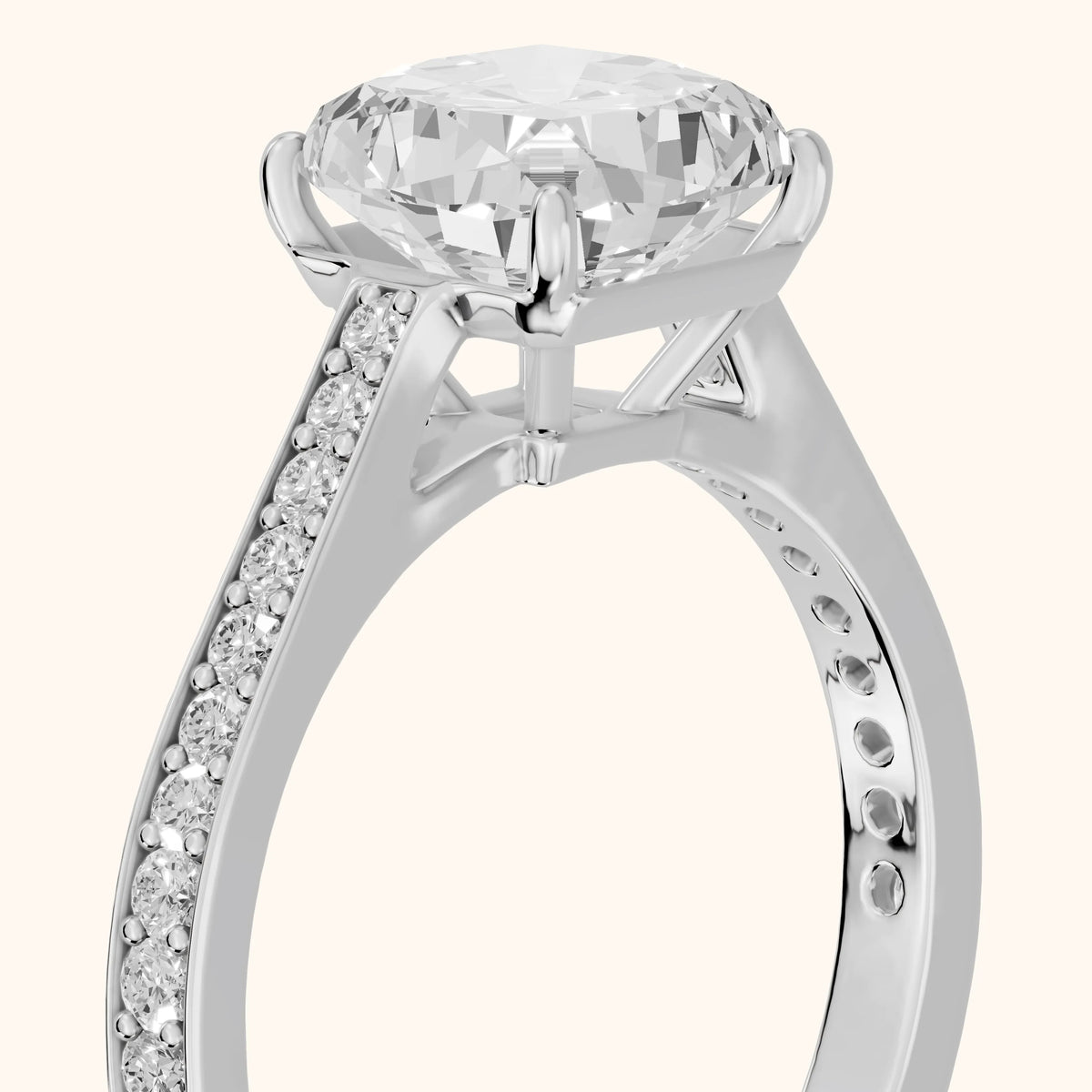 Janie Cathedral Pavé Cushion Diamond Engagement Ring in Platinum - slant-view.webp