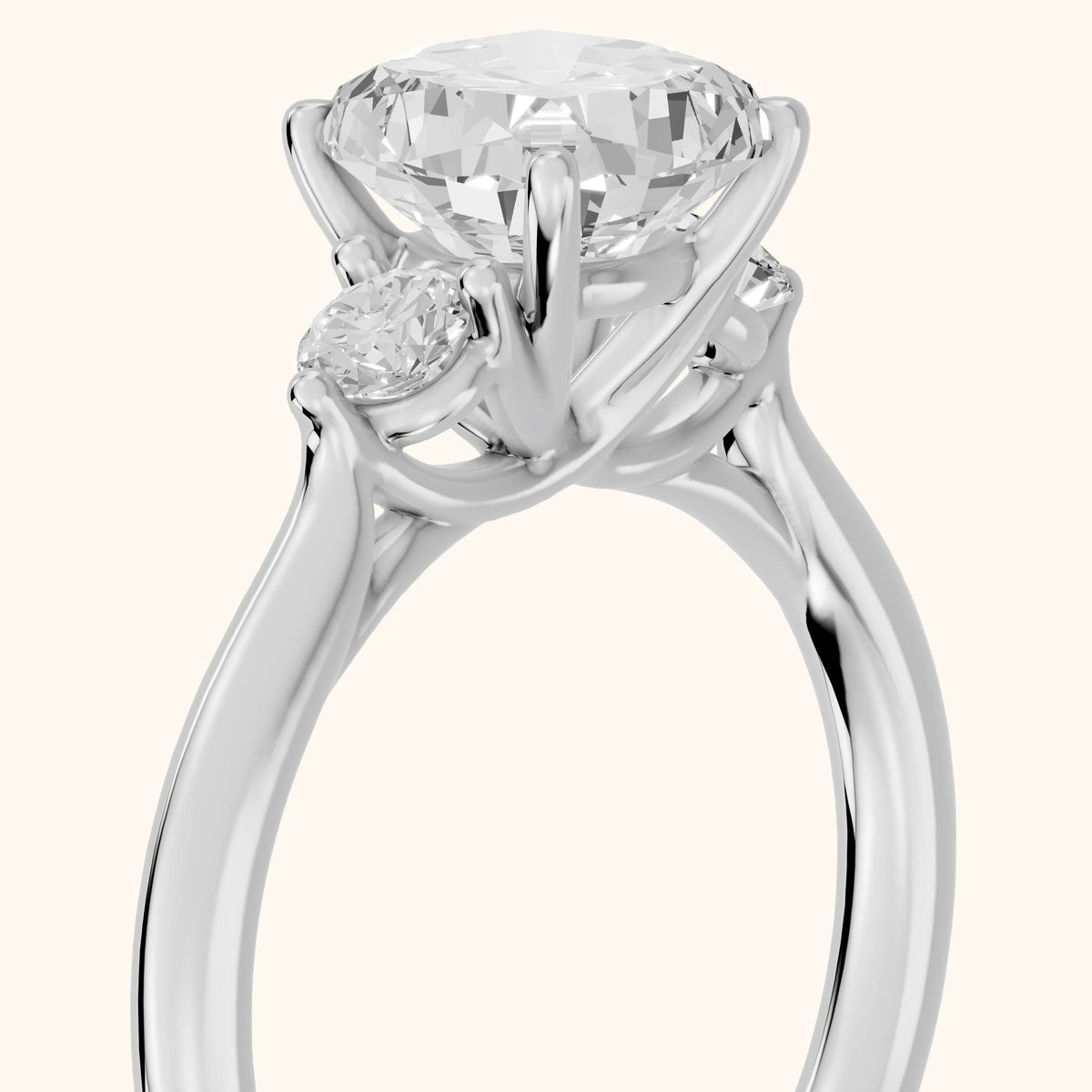Teresa Three-Stone Cathedral Cushion Diamond Engagement Ring in Platinum - slant-view.webp