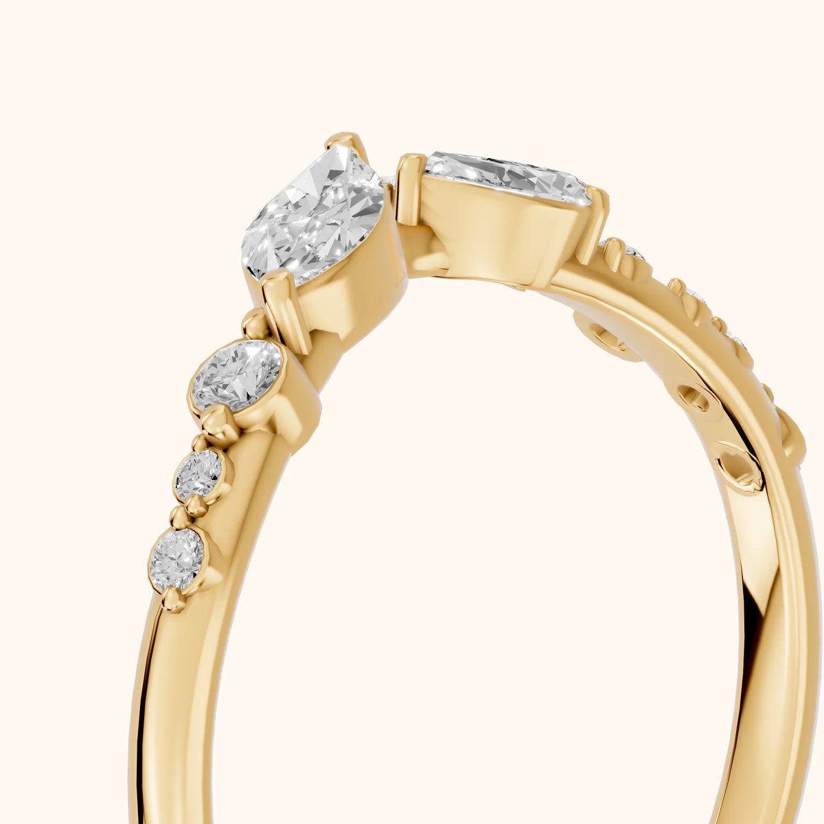 Hadley Curved Marquise, Pear & Round Diamond Wedding Band in Yellow Gold - slant-view