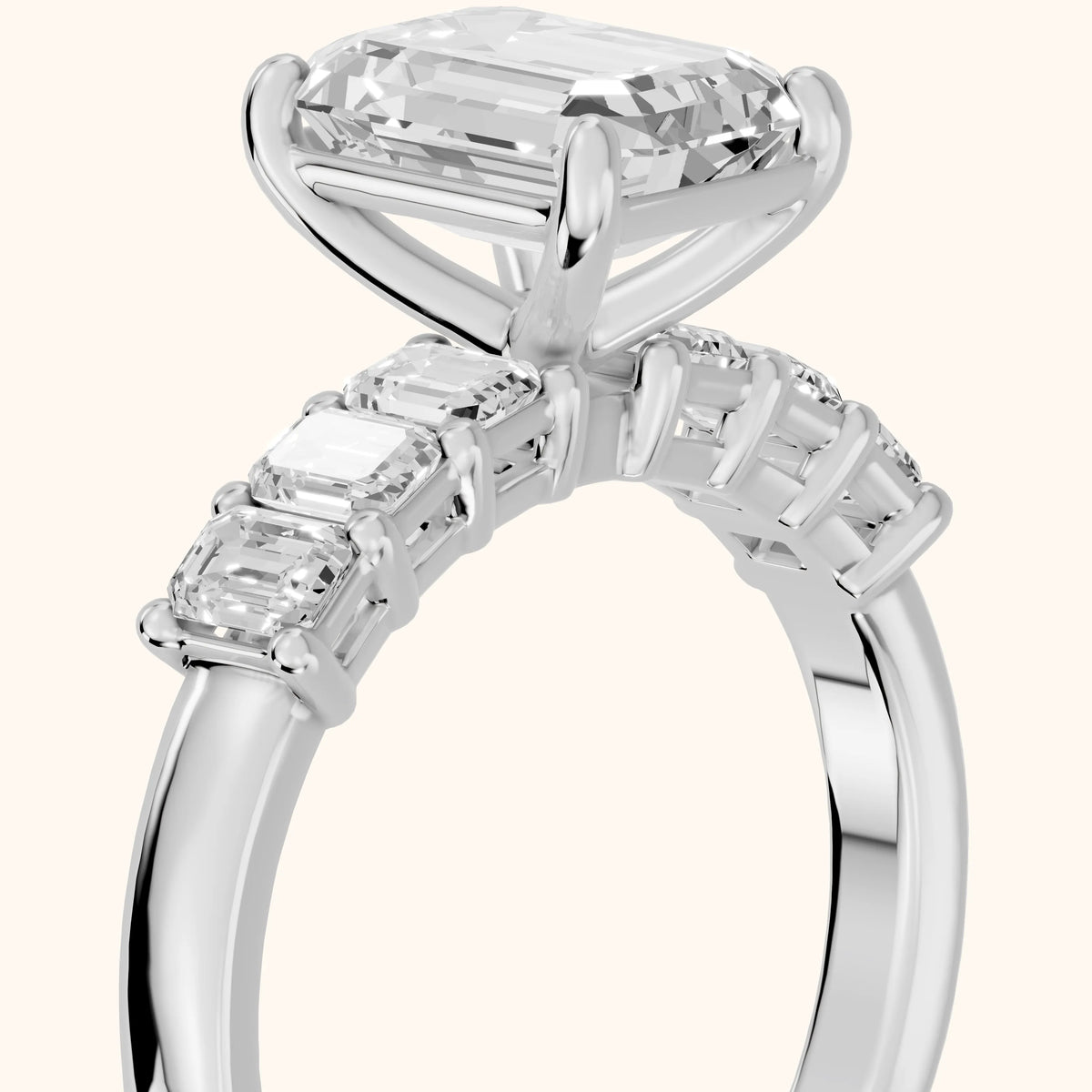 Lark Baguette Five-Stone Emerald Diamond Engagement Ring in Silver - slant-view.webp