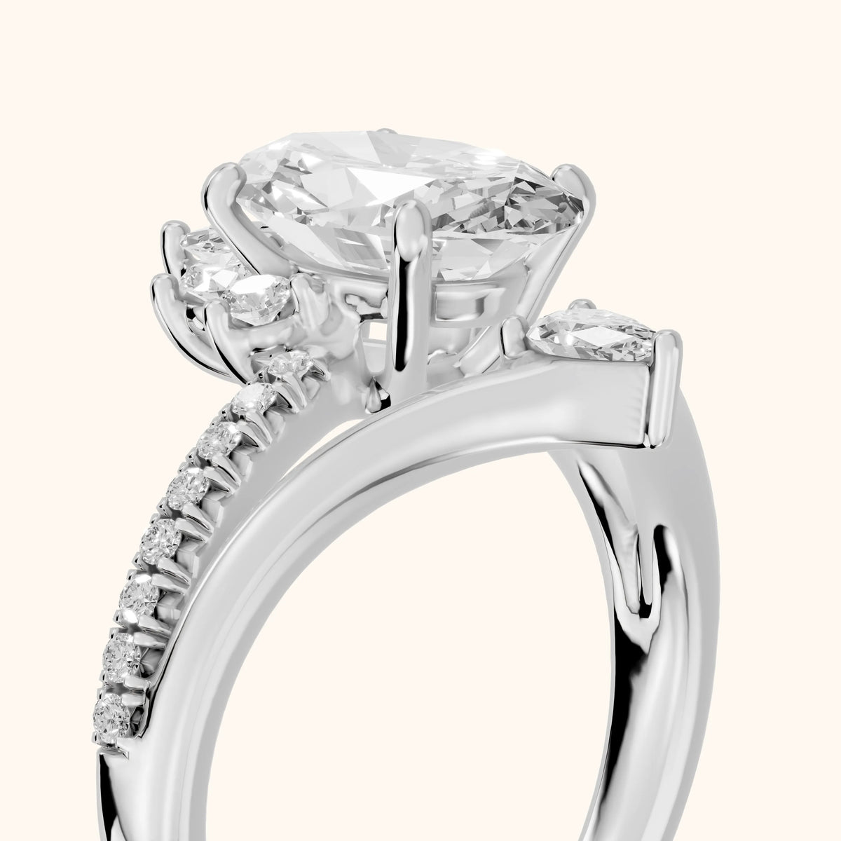 Angelina Split Shank Cluster Oval Diamond Engagement Ring in Platinum - slant-view.webp