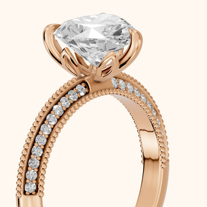Indie Vintage Milgrain Heart Diamond Engagement Ring in Rose Gold - slant-view.webp