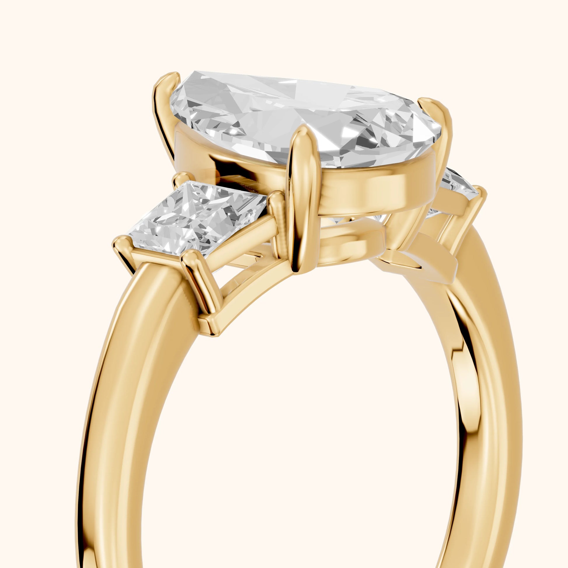 Selena Three-Stone Basket Pear Diamond Ring in Yellow Gold - slant-view.webp