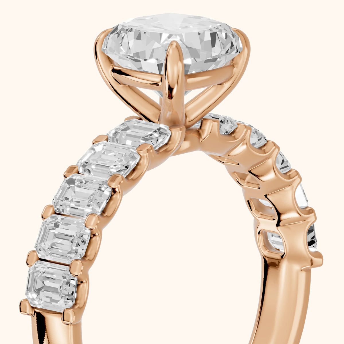 Johanna Baguette Pavé Cushion Diamond Engagement Ring in Rose Gold - slant-view.webp