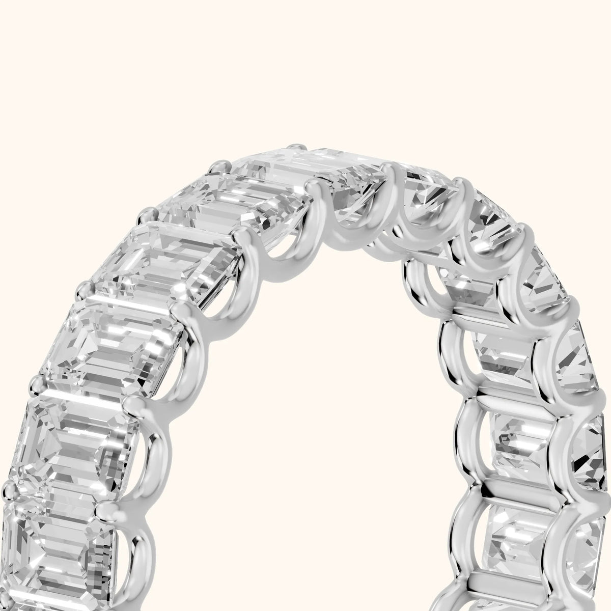 Josette Shared Prong Emerald Diamond Eternity Band in Silver - slant-view