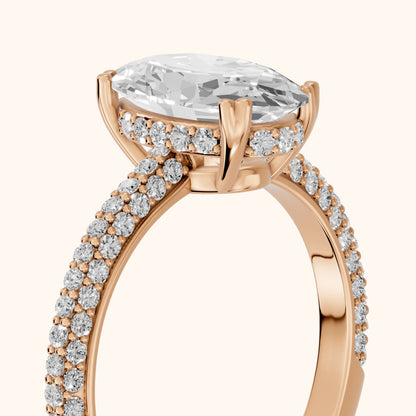 Violet Hidden Halo Pavé Oval Diamond Ring in Rose Gold - slant-view.webp