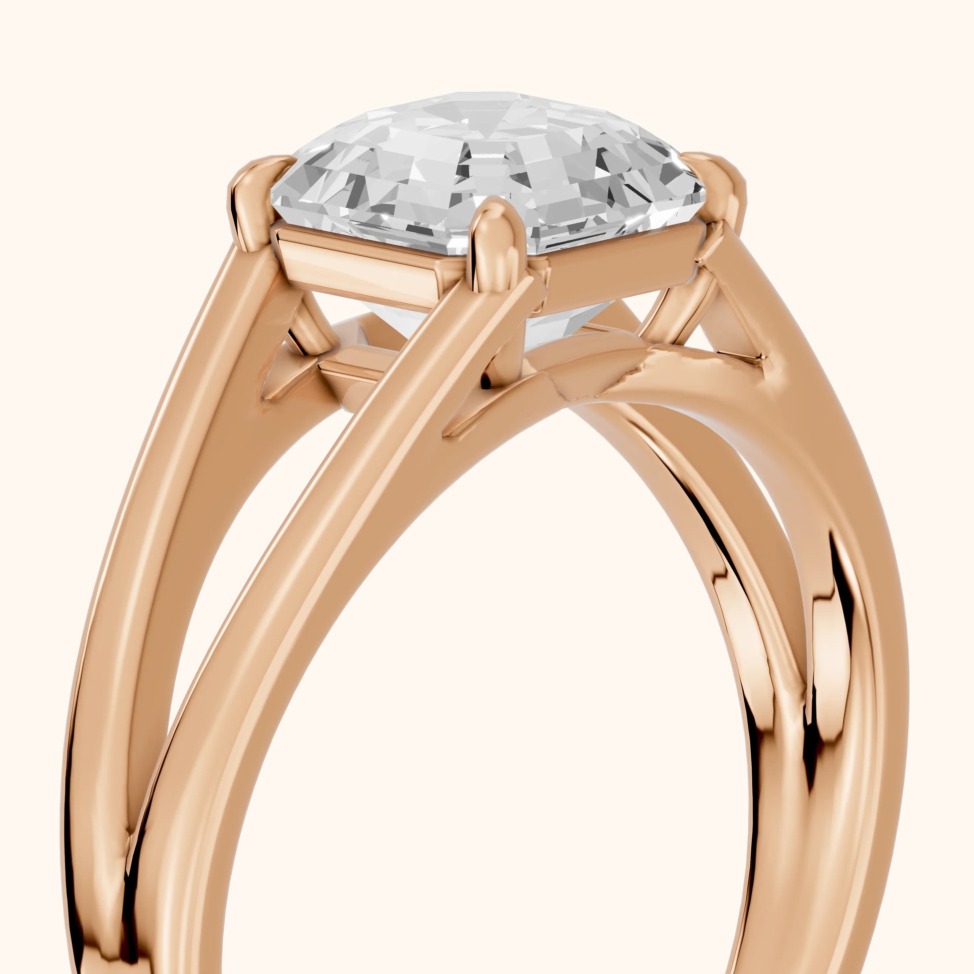 Giselle Solitaire Split Shank Asscher Diamond Engagement Ring in Rose Gold - slant-view.webp