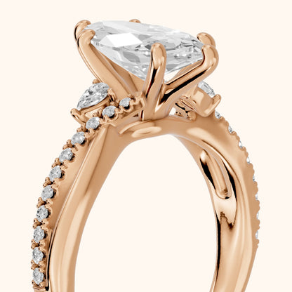 Reno Pear-Side Twist Marquise Diamond Engagement Ring in Rose Gold - slant-view.webp