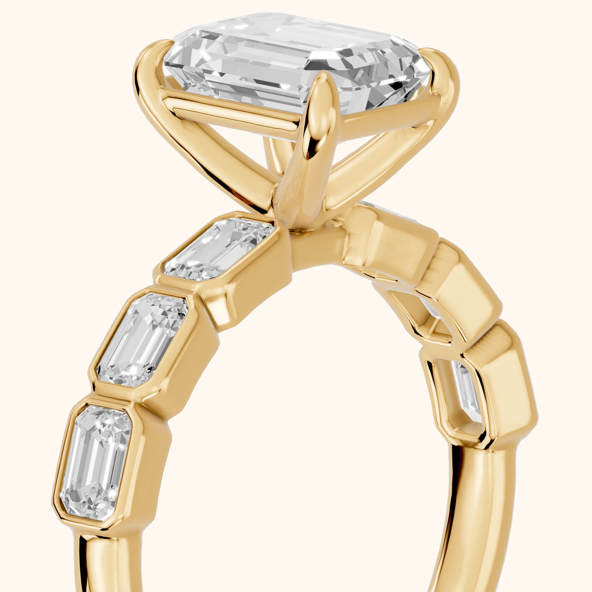Carol Half Bezel Emerald Diamond Engagement Ring in Yellow Gold - slant-view.webp
