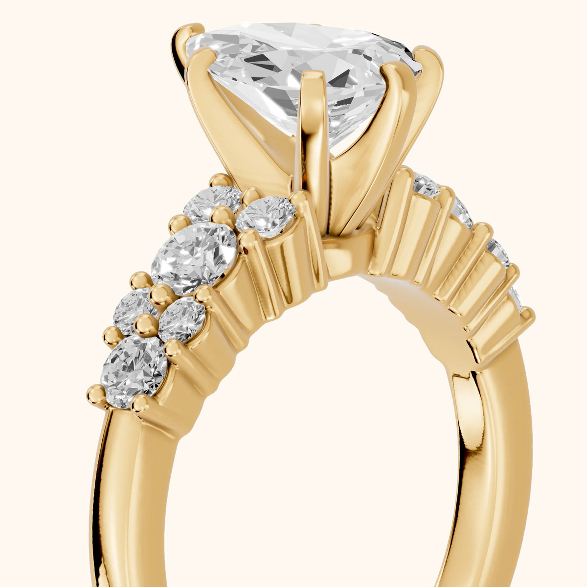 Roxana Graduated Cluster Pear Diamond Engagement Ring in Yellow Gold - slant-view.webp