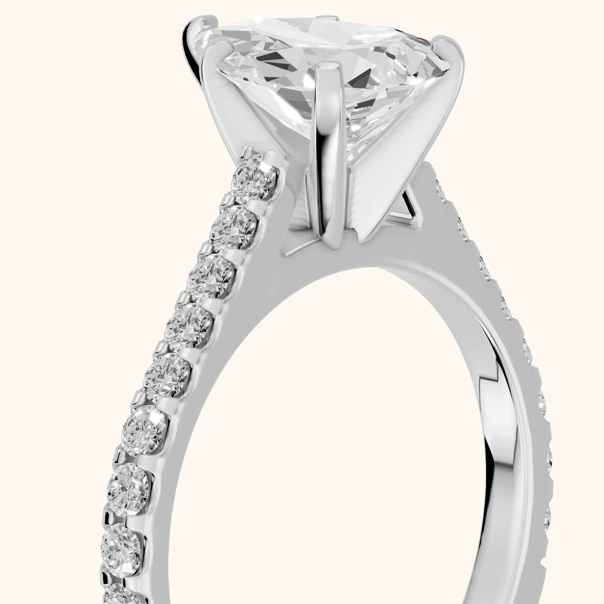 Elsa Cathedral Pavé Pear Diamond Engagement Ring in White Gold - slant-view.webp