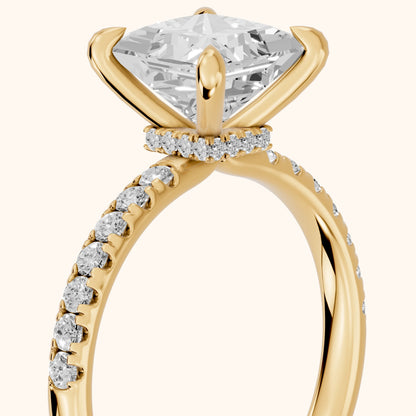 Maya Hidden Halo Pavé Princess Diamond Engagement Ring in Yellow Gold - slant-view.webp