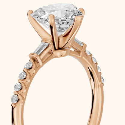 Taos Beaded Baguette Heart Diamond Engagement Ring in Rose Gold - slant-view.webp
