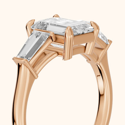 Layla Tapered Baguette Emerald Diamond Ring in Rose Gold - slant-view.webp