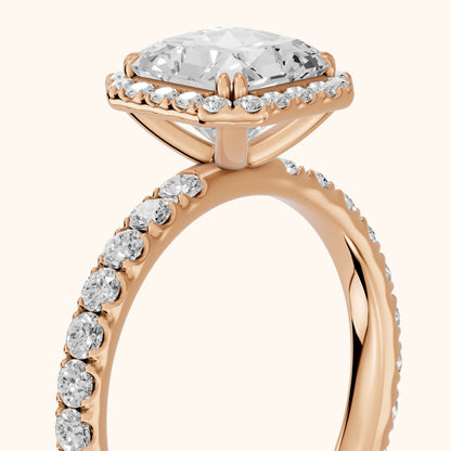 Chloe Halo Pavé Radiant Diamond Ring in Rose Gold - slant-view.webp