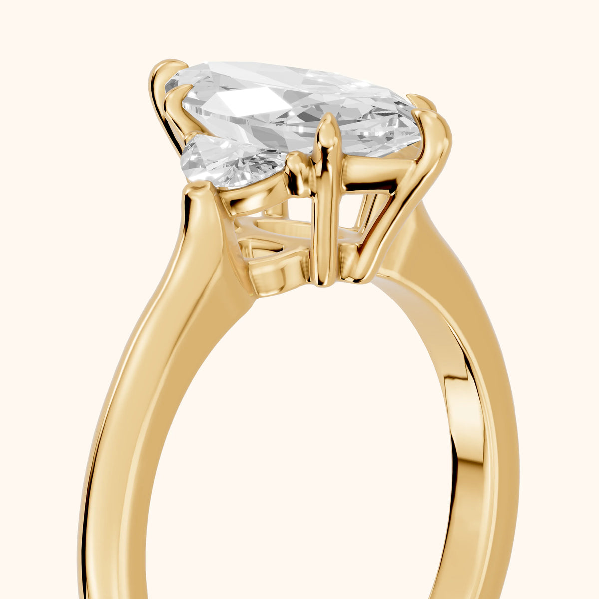 Hilary Half-Moon Three-Stone Marquise Diamond Engagement Ring in Yellow Gold - slant-view.webp