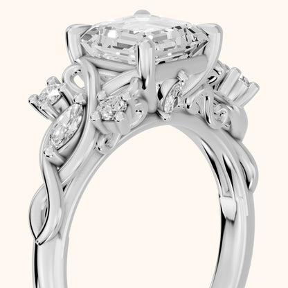 Auburn Vine Cluster Asscher Diamond Engagement Ring in Platinum - slant-view.webp