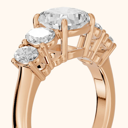 Judith Statement Five-Stone Cushion Diamond Engagement Ring in Rose Gold - slant-view.webp