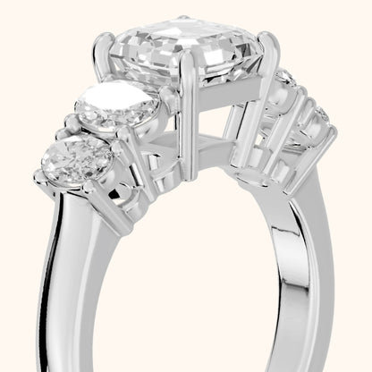 Judith Statement Five-Stone Asscher Diamond Engagement Ring in Platinum - slant-view.webp