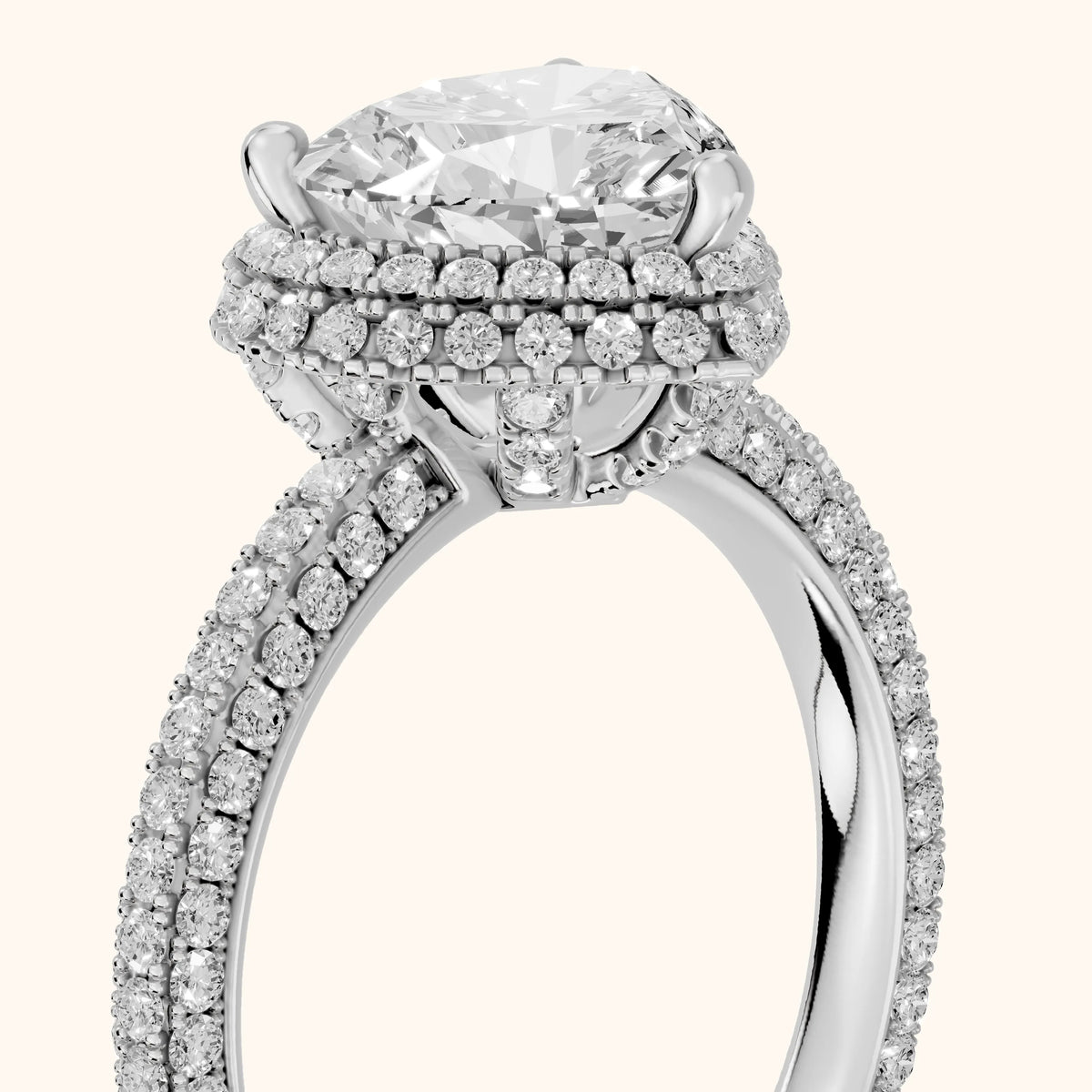 Fallon Halo Micropavé Heart Diamond Engagement Ring in Silver - slant-view.webp