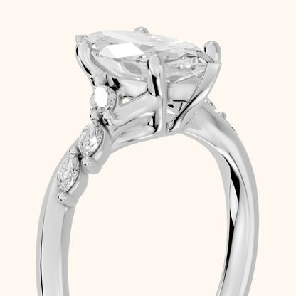 Cathy Leaf Twist Marquise Diamond Engagement Ring in Silver - slant-view.webp