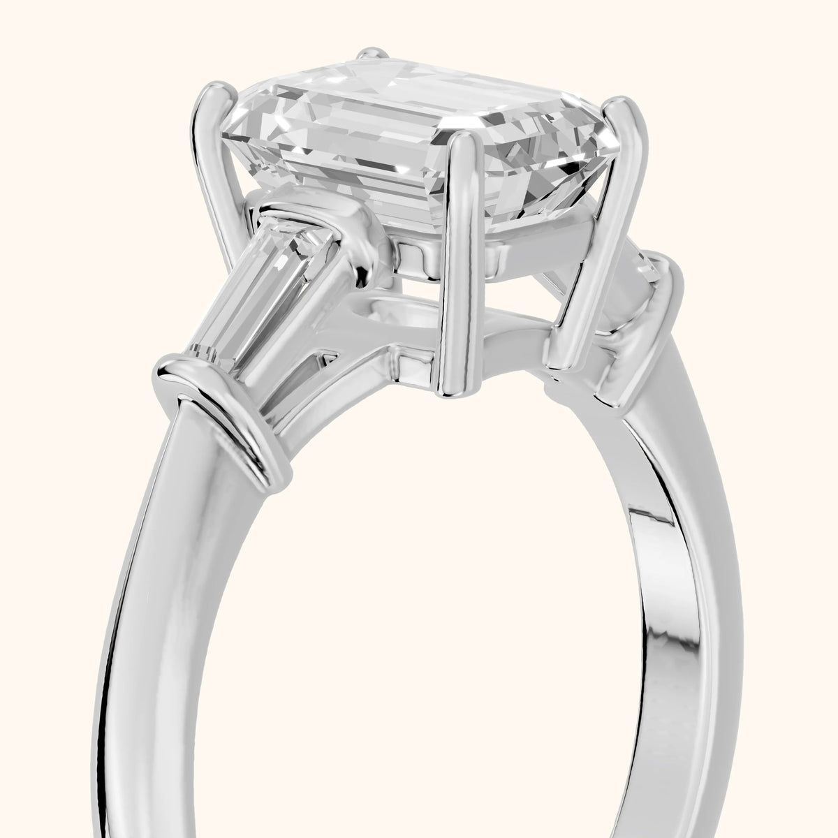 Abby Baguette Three-Stone Emerald Diamond Engagement Ring in Silver - slant-view.webp