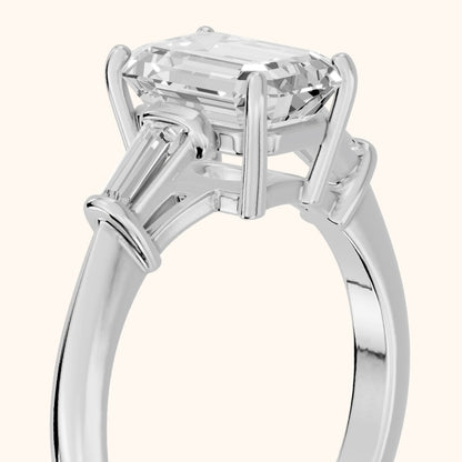 Abby Baguette Three-Stone Emerald Diamond Engagement Ring in Silver - slant-view.webp
