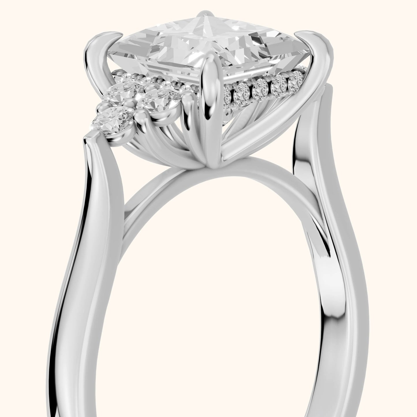 Anya Sidestone Cluster Princess Diamond Ring in Silver - slant-view.webp