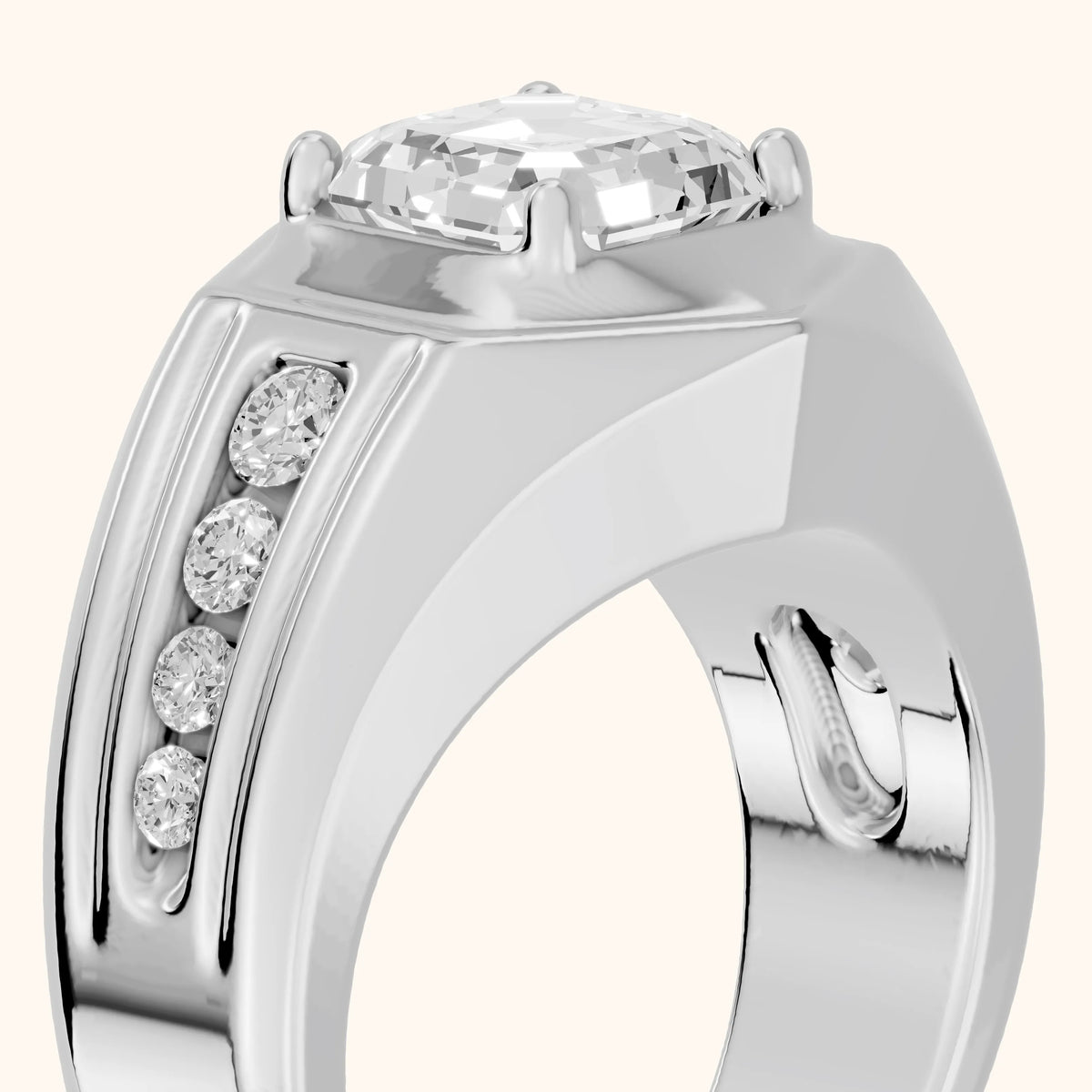 Cody Statement Channel Set Asscher Diamond Engagement Ring in Platinum - slant-view.webp