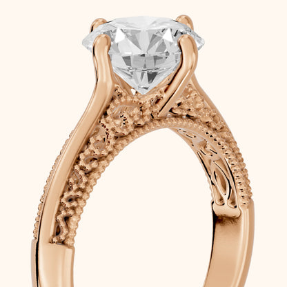 Gillian Vintage Split Shank Round Diamond Engagement Ring in Rose Gold - slant-view.webp