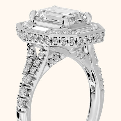 Berea Deco Halo Emerald Diamond Engagement Ring in Platinum - slant-view.webp