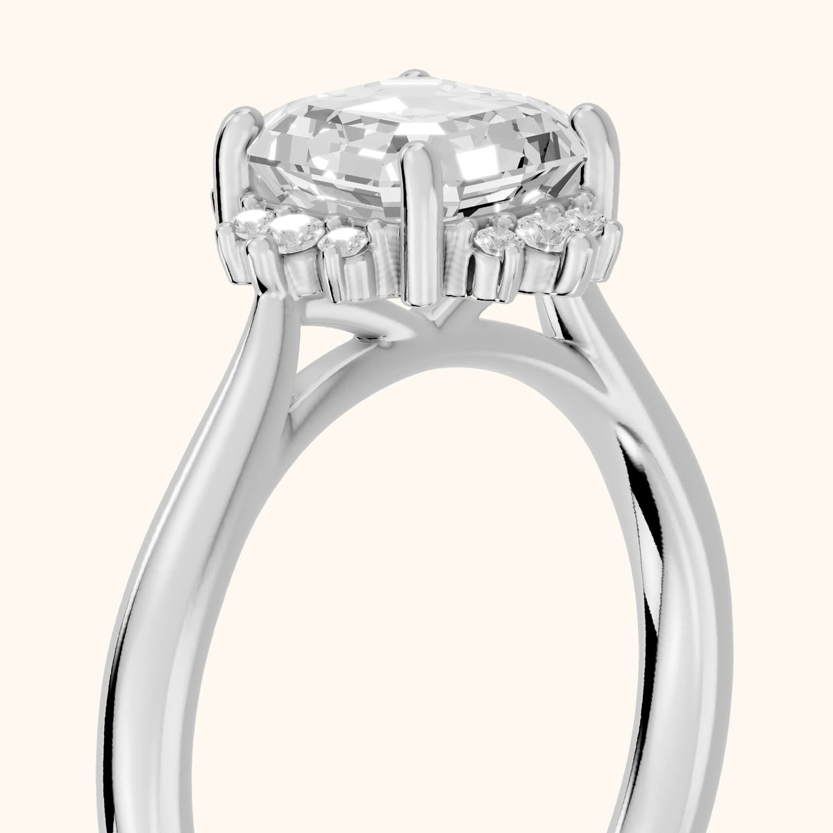 Linden Starburst Cluster Asscher Diamond Engagement Ring in Silver - slant-view.webp