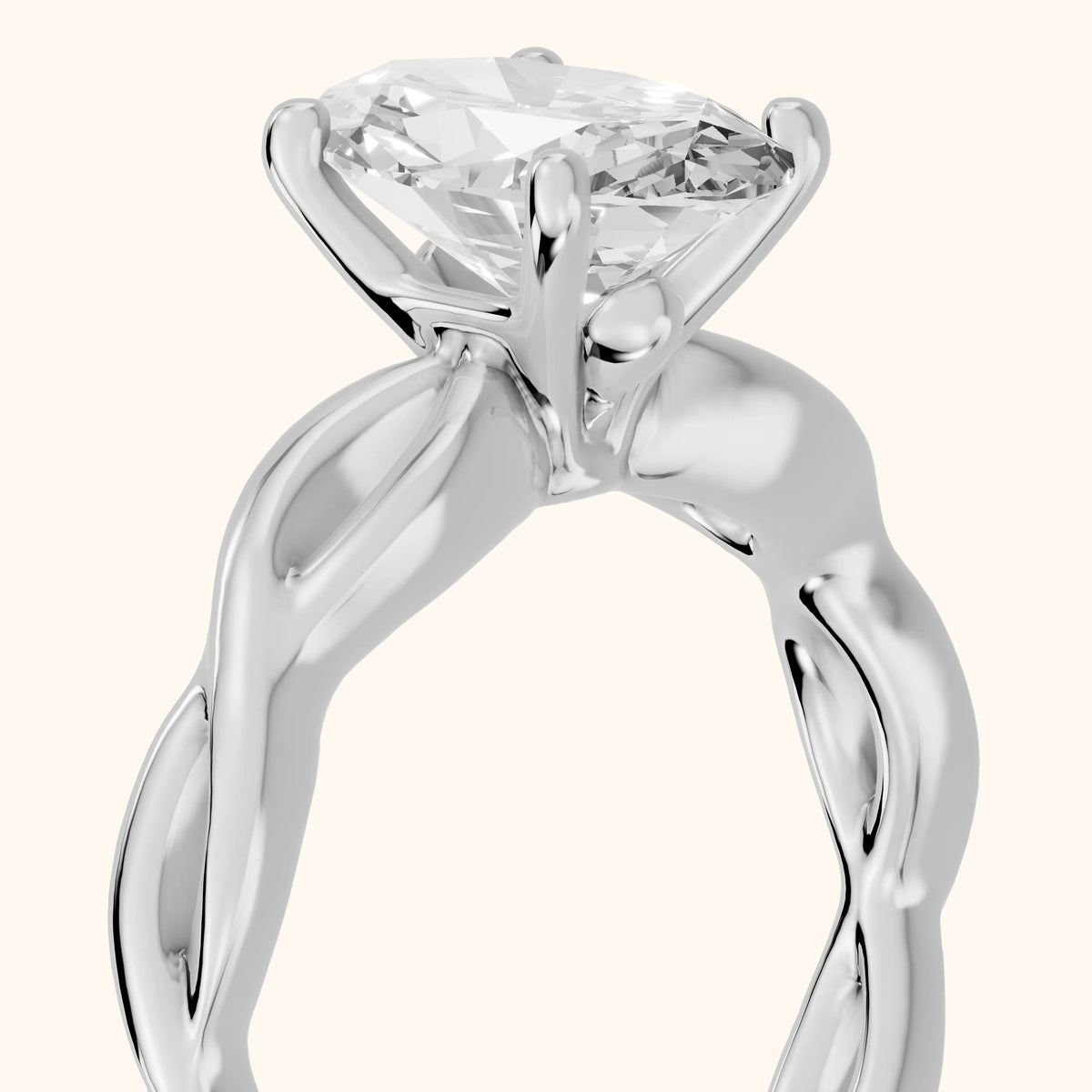 Wisteria Twist Solitaire Oval Diamond Engagement Ring in Silver - slant-view.webp