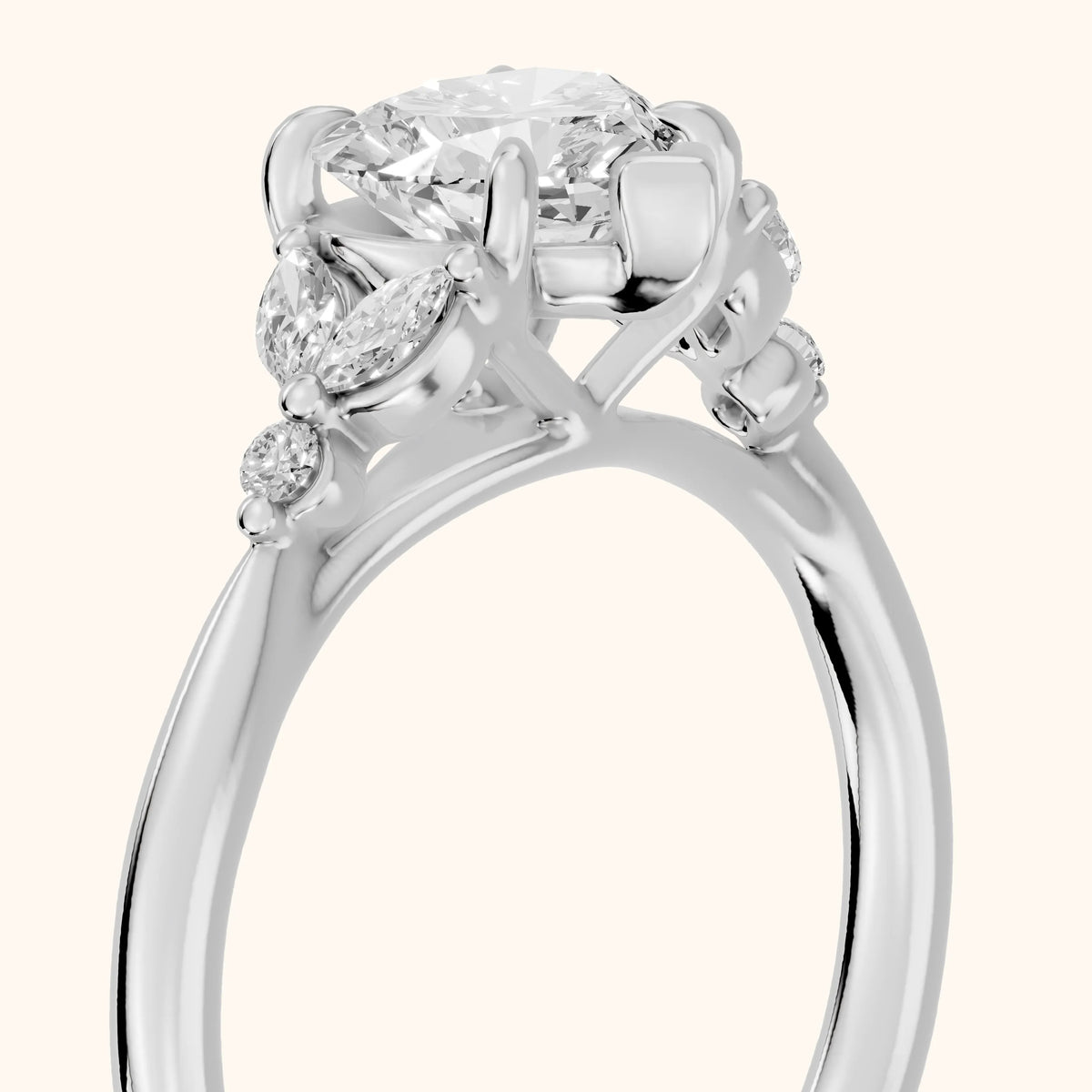 Rilla Floral Cluster Heart Diamond Engagement Ring in White Gold - slant-view.webp