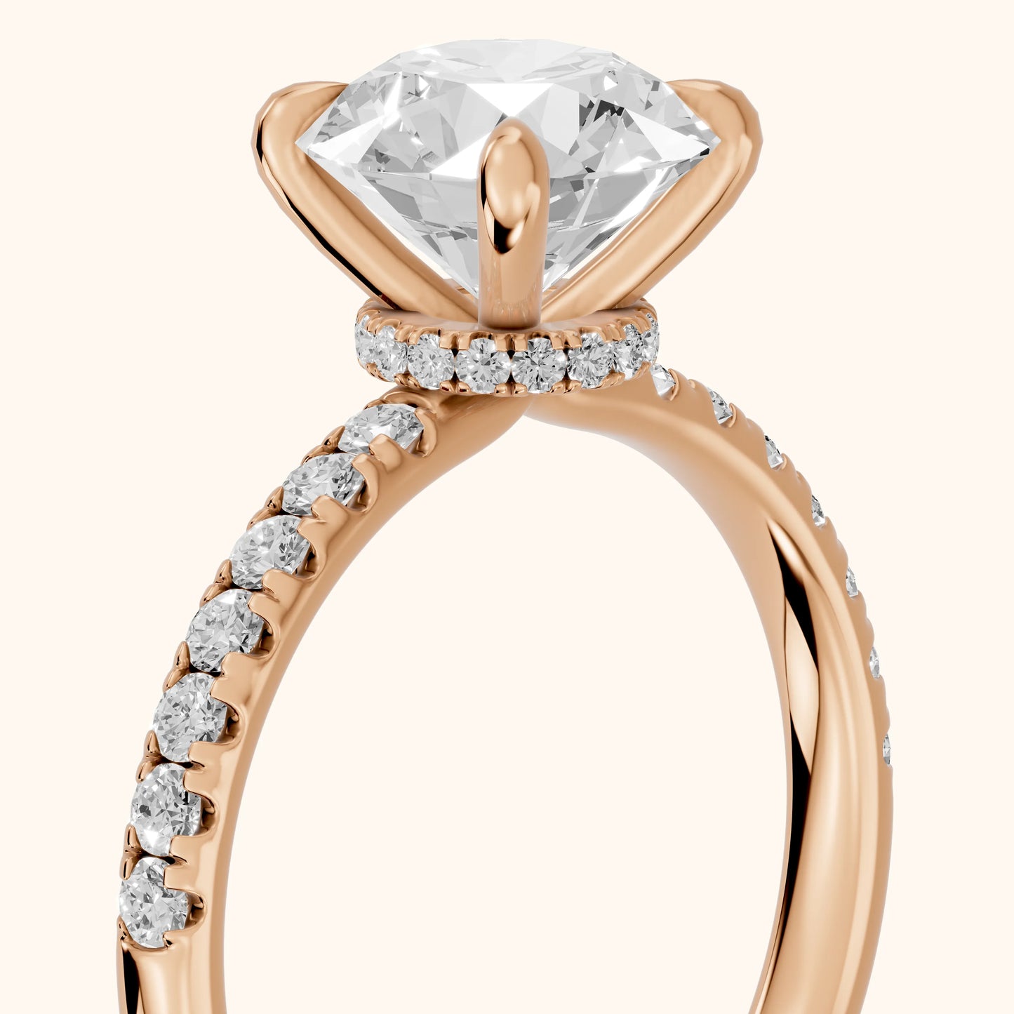Maya Hidden Halo Pavé Round Diamond Engagement Ring in Rose Gold - slant-view.webp