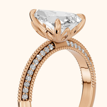 Indie Vintage Milgrain Pear Diamond Engagement Ring in Rose Gold - slant-view.webp