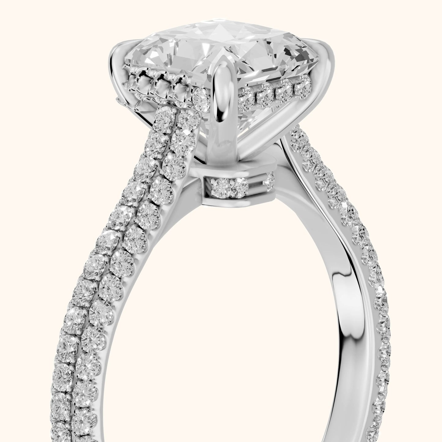 Della Hidden Halo Pavé Radiant Diamond Engagement Ring in Platinum - slant-view.webp