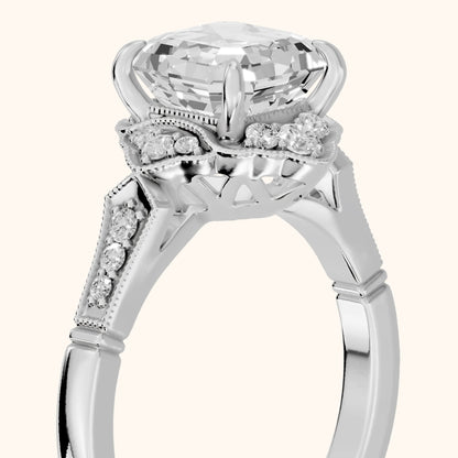 Esther Milgrain Halo Asscher Diamond Engagement Ring in Silver - slant-view.webp