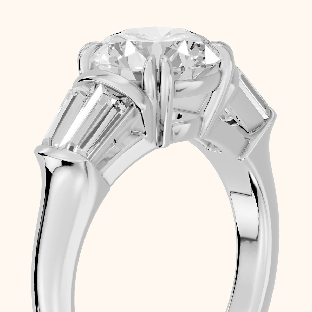 Ilsa Deco Baguette Round Diamond Engagement Ring in Platinum - slant-view.webp