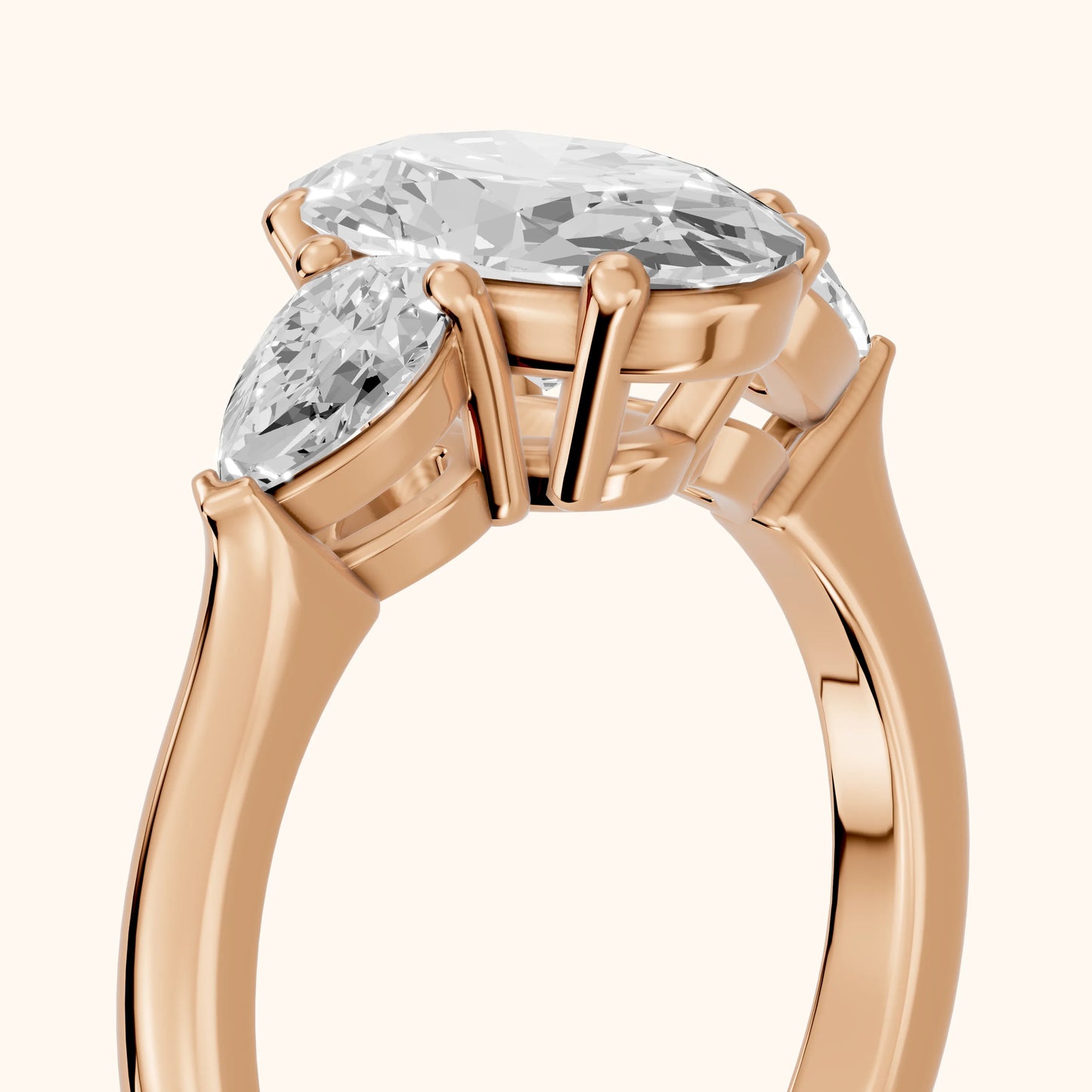 Mirabel Three-Stone Oval Diamond Engagement Ring in Rose Gold - slant-view.webp