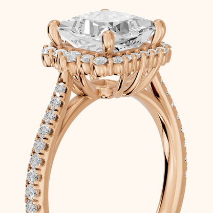 Melody Halo Cathedral Princess Diamond Engagement Ring in Rose Gold - slant-view.webp