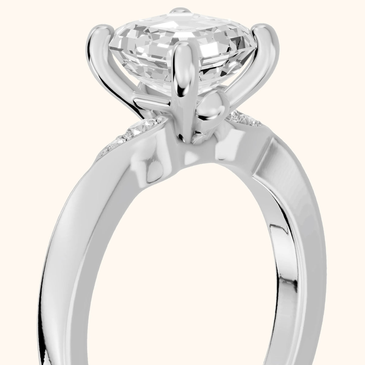 Annabelle Leaf Pavé Asscher Diamond Engagement Ring in Silver - slant-view.webp