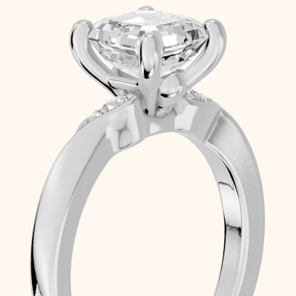 Annabelle Leaf Pavé Asscher Diamond Engagement Ring in Silver - slant-view.webp